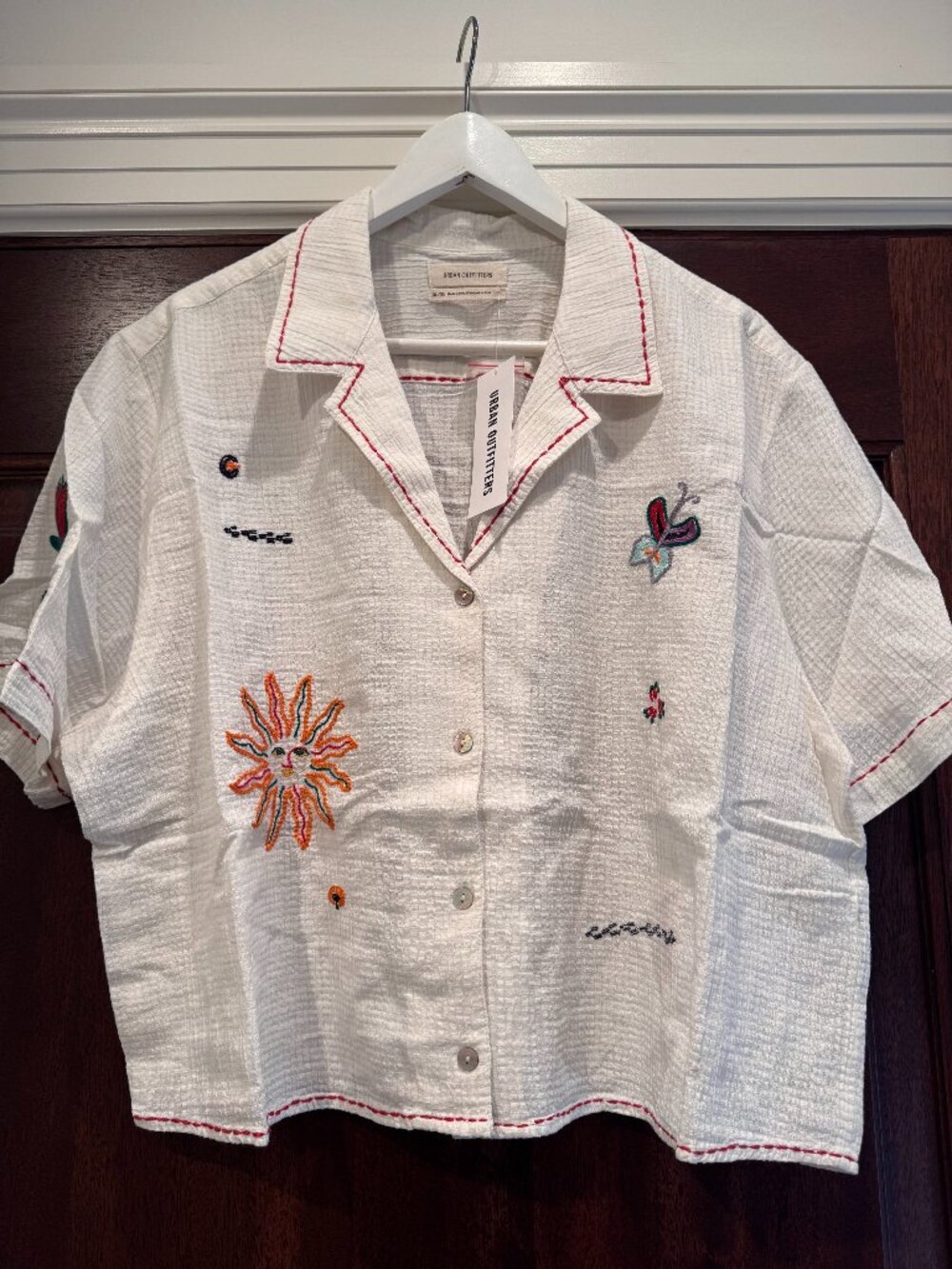 UO Sunshine Bowie Embroidered Button-Down Shirt Size XL